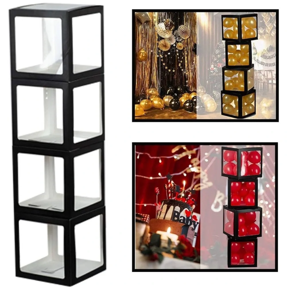 Clear Balloon Boxes for Party Decorations - Black - 4pcs